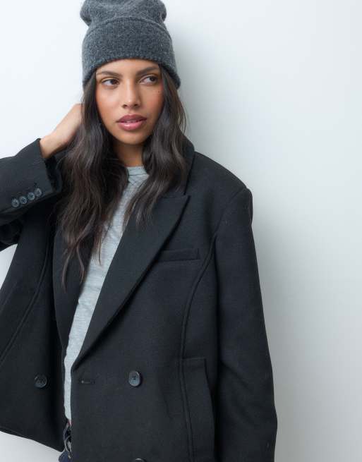 ASOS DESIGN skræddersyet cropped formel frakke med uld i sort, 4 af 4
