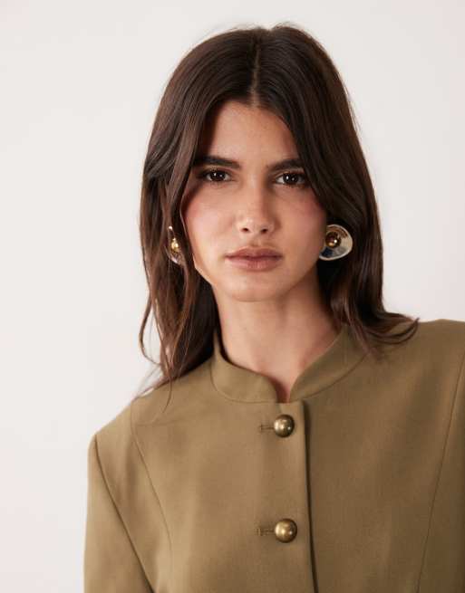 ASOS DESIGN skræddersyet drummer-style jakke i khaki, 3 af 4