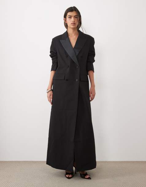 ASOS DESIGN skræddersyet langline blazer med markerede skuldre i sort - view 1