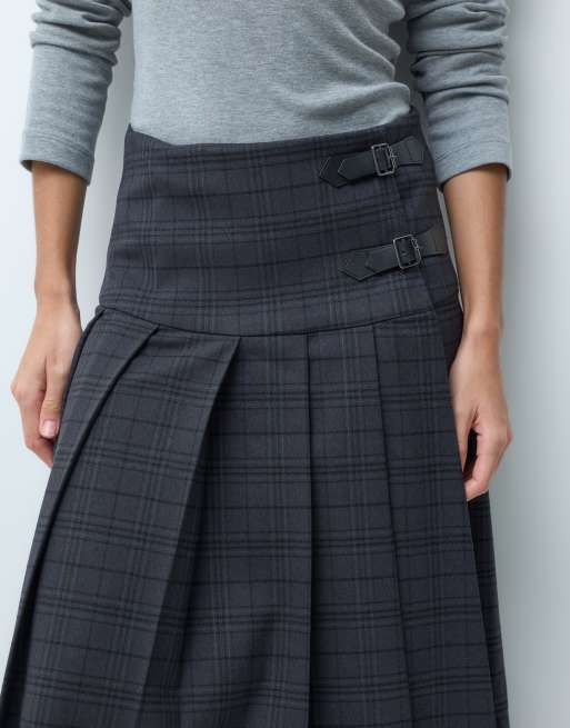 ASOS DESIGN skræddersyet maxikilt med bæltedetalje i grå, 3 af 5