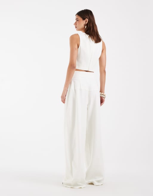 ASOS DESIGN skræddersyet med markeret talje og brede ben i creme, 4 af 5