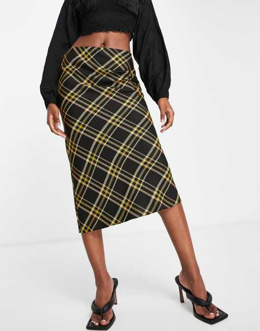 ASOS DESIGN - Skræddersyet midinederdel med skråsnit og tern i 90'er-stil