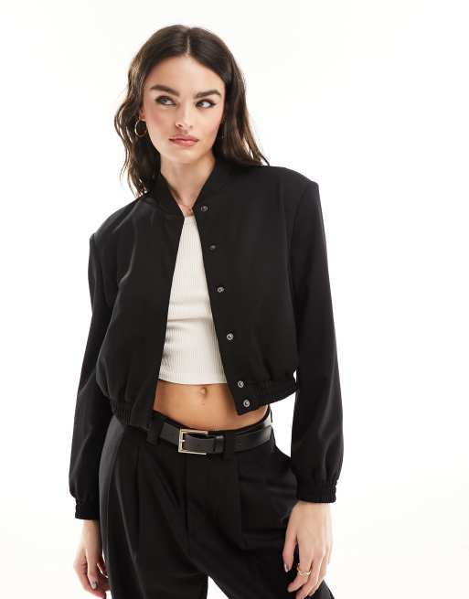 ASOS DESIGN - Skræddersyet og sort bomber-jakke med forstærkede skuldre