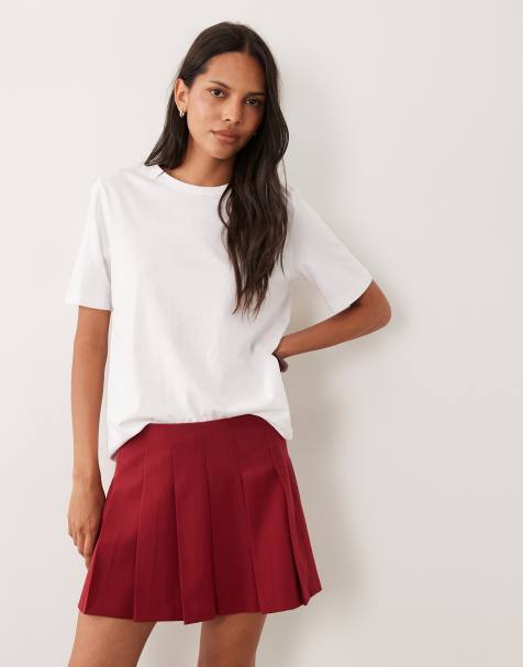 ASOS DESIGN skræddersyet plisseret mininederdel i mørkerød - view 1