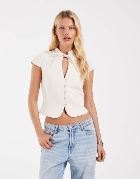 ASOS DESIGN - Skræddersyet top med mandarinkrave og keyhole-udskæring - view 1