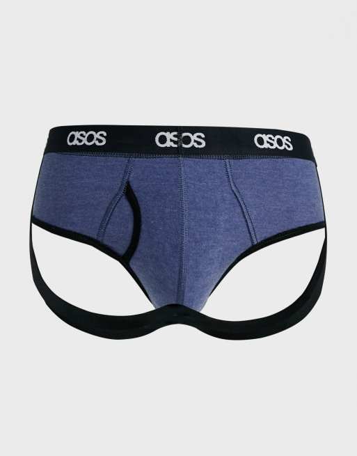 ASOS DESIGN- Skridtbeskytter i lys, blåmeleret bomuld med mærket taljebånd , 4 af 4