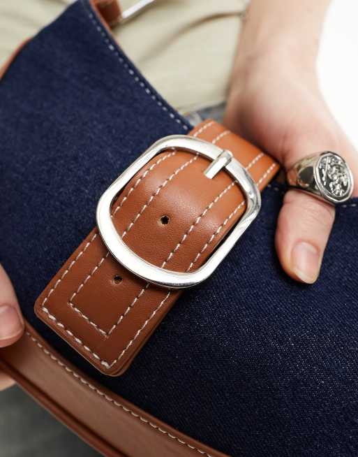 ASOS DESIGN - Skuldertaske med ovalt spænde i mørk denim , 4 af 4