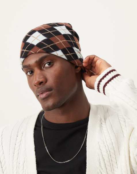 ASOS DESIGN skull beanie in argyle check - view 1