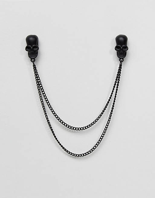 ASOS DESIGN skull collar tips in matte black