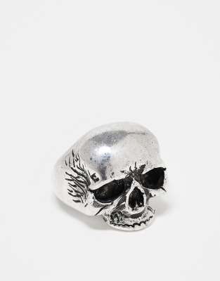 skull ring in burnished silver tone