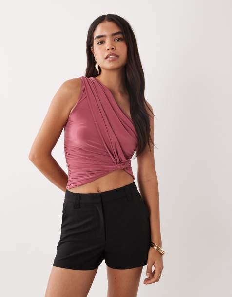 ASOS DESIGN skulpterad asymmetrisk topp med en axel i rosa - view 1