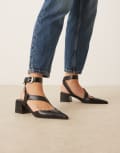 [ASOS DESIGN] ASOS DESIGN Skye asymmetric strap detail mid block heel shoes in black 37 BLACK