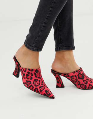 leopard heeled mules