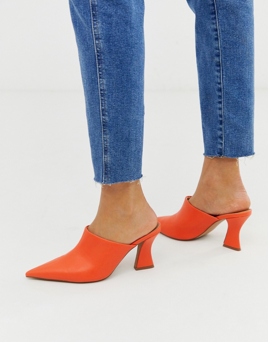 ASOS DESIGN Skye block heeled mules in tangerine-Orange