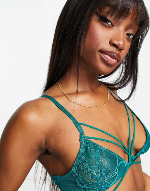 ASOS DESIGN Skye lace cross front bra in teal