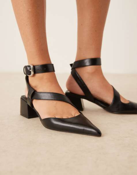 ASOS DESIGN – Skye – Svarta skor med halvhöga blockklackar och asymmetrisk rem - view 1