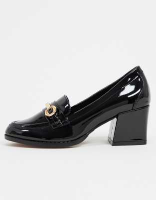 black mid heel loafers