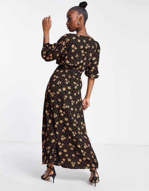 ASOS DESIGN - Slå-om-midikjole med blomstermønster og prikker, 2 af 4