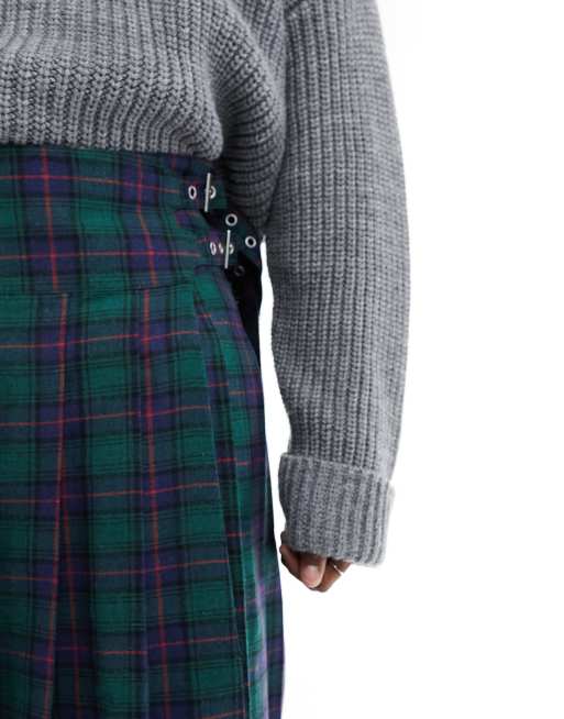 ASOS DESIGN - Slå om-nederdel i marineblåt skotsktern med spændedetalje, 4 af 5