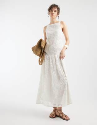 ASOS DESIGN slash neck all over lace midaxi dress in ivory