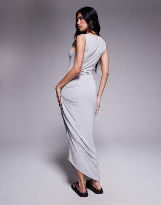 Asos Design Slash Neck Asymmetric Ruched Side Midi