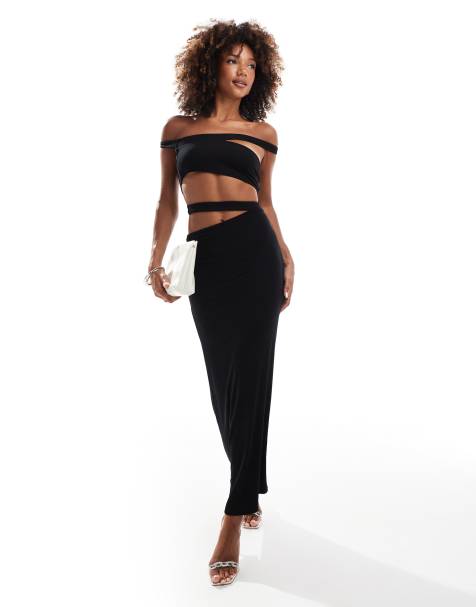 ASOS DESIGN slash neck bandeau maxi dress in black - view 1