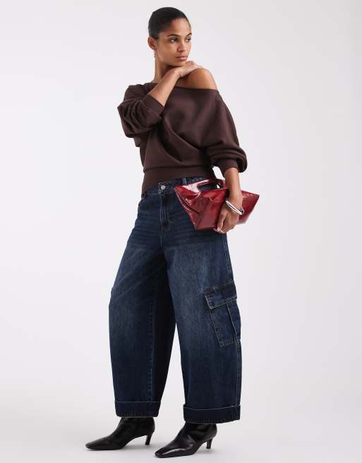 ASOS DESIGN slash neck batwing sweatshirt in brown, 2 of 4