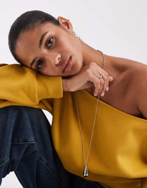 ASOS DESIGN slash neck batwing sweatshirt in honey, 3 of 4