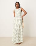 [ASOS DESIGN] ASOS DESIGN slash neck button down dropped waist maxi dress in green floral-Multi 8 Green floral