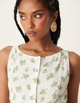 ASOS DESIGN slash neck button down dropped waist maxi dress in green floral