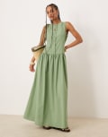[ASOS DESIGN] ASOS DESIGN slash neck button down dropped waist maxi dress in pistachio green 10 Pistachio green
