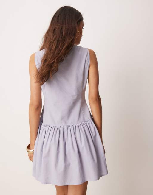 ASOS DESIGN slash neck button down dropped waist mini dress in blue