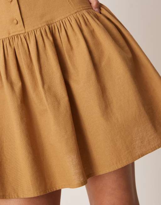 ASOS DESIGN slash neck button down dropped waist mini dress in tan