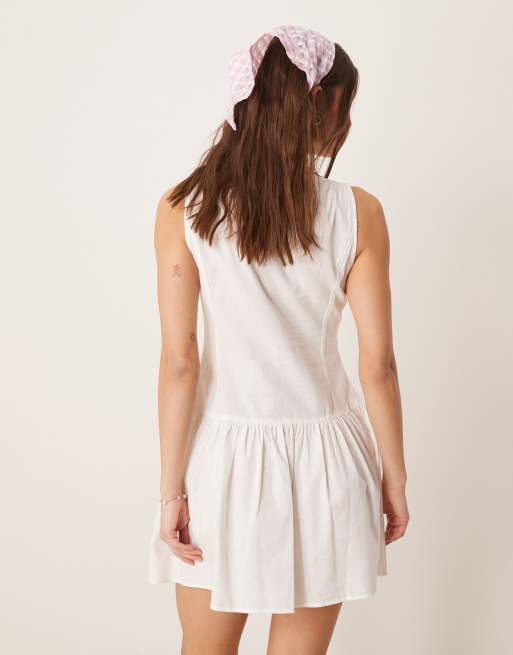 ASOS DESIGN slash neck button down dropped waist mini dress in white