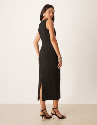 Asos Design Slash Neck Button Down Midi Dress In Black