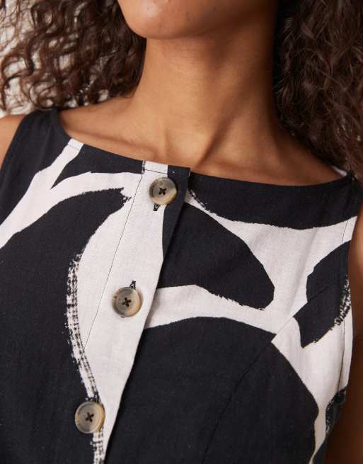 ASOS DESIGN slash neck button down vest maxi dress in black abstract print