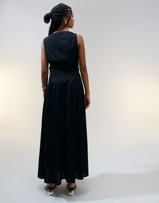 ASOS DESIGN slash neck button down vest maxi dress in black