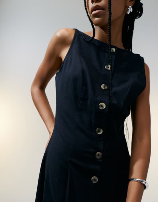ASOS DESIGN slash neck button down vest maxi dress in black