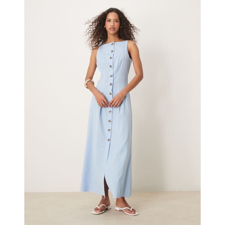 【未使用タグ付き】MADISON BLUE DRESS VEST LINEN ASOS DESIGN slash neck button down vest maxi dress in blue