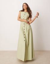 ASOS DESIGN bengaline sleeveless corset waist midi dress in stone