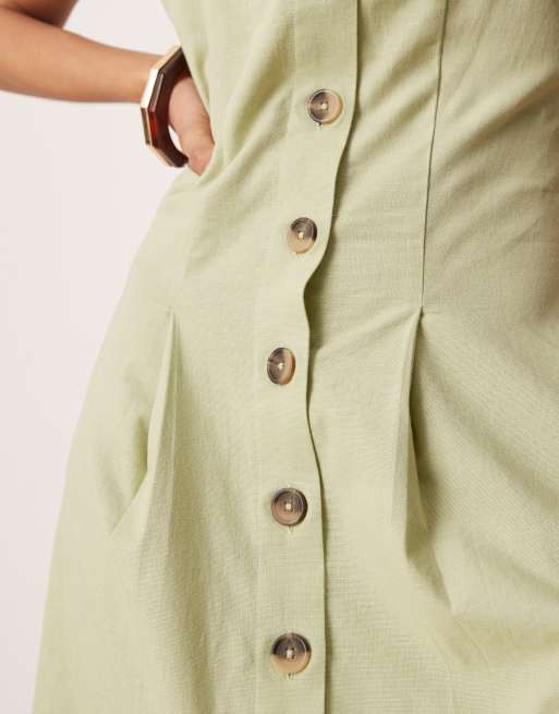 ASOS DESIGN slash neck button down vest maxi dress in sage