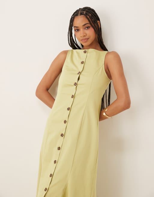 ASOS DESIGN slash neck button down vest maxi dress in sage, 2 of 4