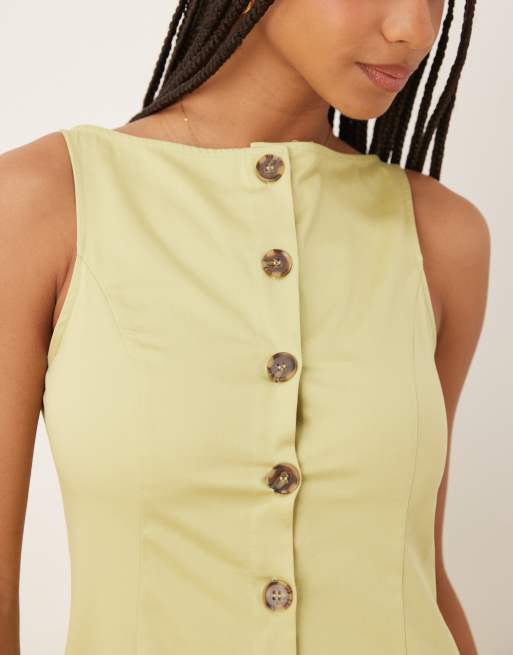 ASOS DESIGN slash neck button down vest maxi dress in sage, 3 of 4