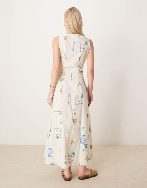 ASOS DESIGN slash neck button down vest maxi dress in picante print