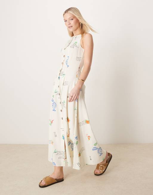 ASOS DESIGN slash neck button down vest maxi dress in picante print