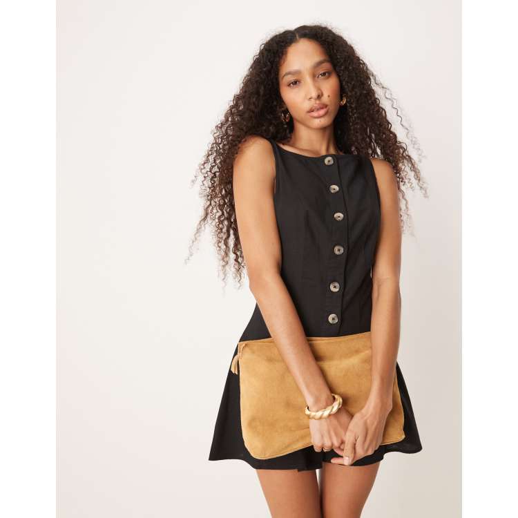ワンピース Button sleeveless mini dress black Azra Twill Sleeveless Button Down Dress Black | French