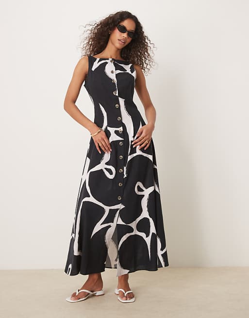 Black Satin Boat Neck Print Prom Dress Black Satin Boat Neck Print Prom Dress