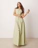 ASOS DESIGN slash neck button down vest maxi dress in postcard print