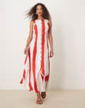 [ASOS DESIGN] ASOS DESIGN slash neck button down waistcoat maxi dress in stripe-Multi 10 Stripe