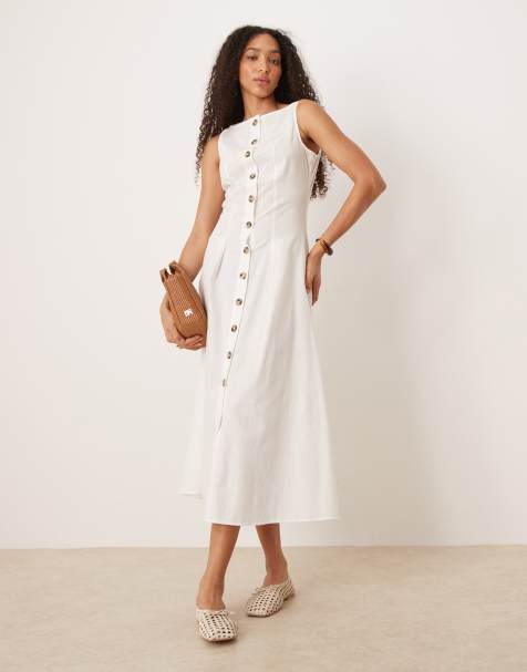 ASOS DESIGN slash neck button down waistcoat midi dress in white - view 1